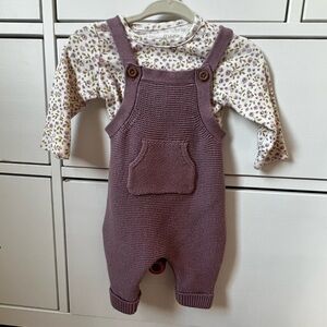 Newborn Knit Overalls in Purple